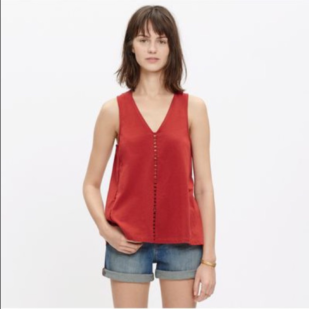 Madewell Red Eyelet- Inset Cotton Tank size Medium EUC